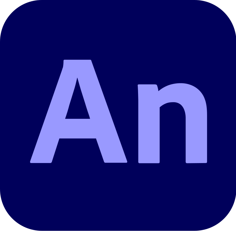 Adobe Animate CC icon - An letters in light blue on navy background
